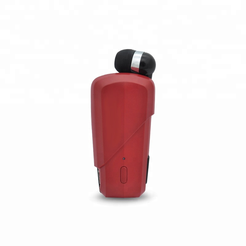 Retractable Clip On Bluetooth Headset Earbud (Red)